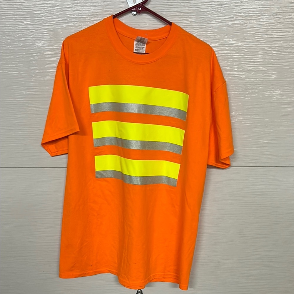 Gildan Orange Short-Sleeve Safety Tee with Yellow and Silver Stripes